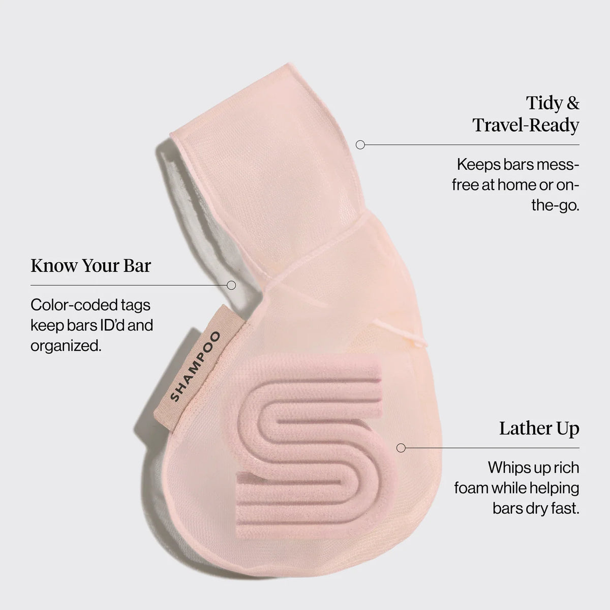 Kitsch Shampoo Bar Bag in Blush for Eco-Friendly Hair Care Solutions
