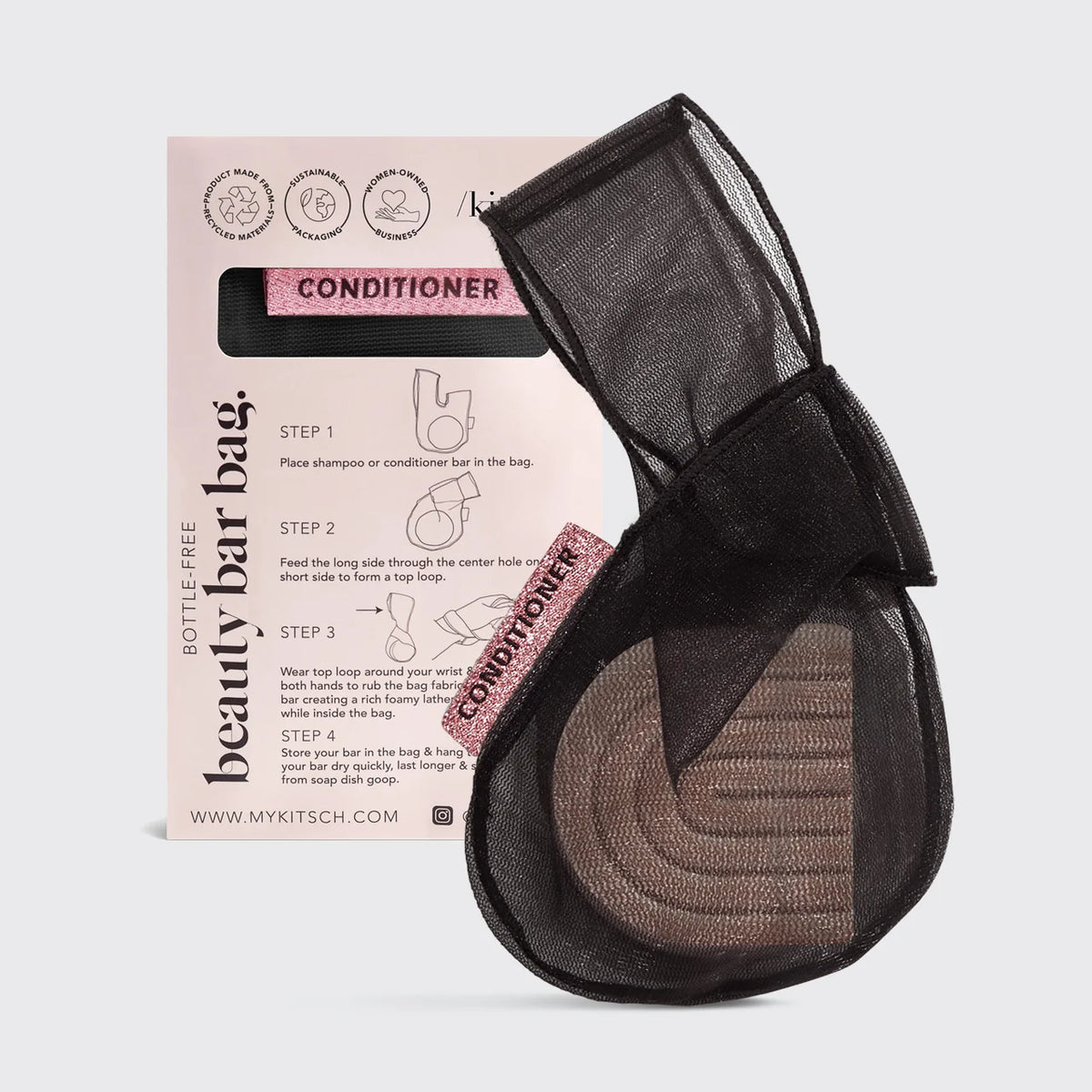 Kitsch Conditioner Beauty Bar Bag – Black Mesh Bag for a Rich Lather and Faster Drying