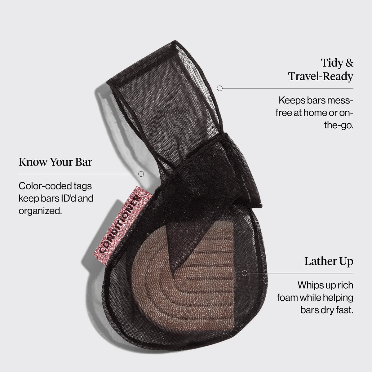 Kitsch Conditioner Beauty Bar Bag – Black Mesh Bag for a Rich Lather and Faster Drying