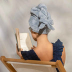Kitsch Plush Microfiber Hair Towel Turban with Bow in Coastal Blue