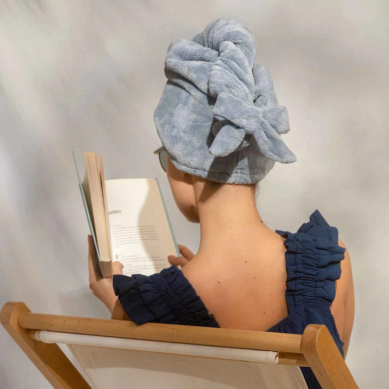 Kitsch Plush Microfiber Hair Towel Turban with Bow in Coastal Blue