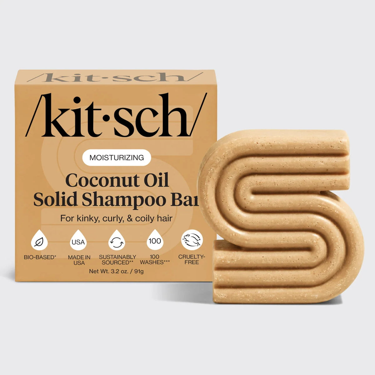 Kitsch Coconut Oil Shampoo Bar for Dry, Damaged Hair – Hydrating, Color-Safe Cleansing