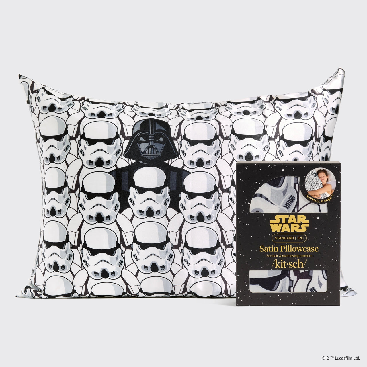 Kitsch Star Wars™ & Kitsch Satin Pillowcase in Darth Vader & Stormtroopers kitsch