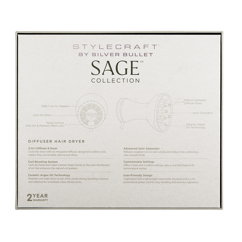 Stylecraft Silver Bullet Sage Diffuser Hair Dryer - Harlequin Hair