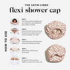Kitsch Satin Lined Flexi Shower Cap in Terracotta Checker for Ultimate Hair Protection