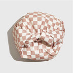Kitsch Satin Lined Flexi Shower Cap in Terracotta Checker for Ultimate Hair Protection