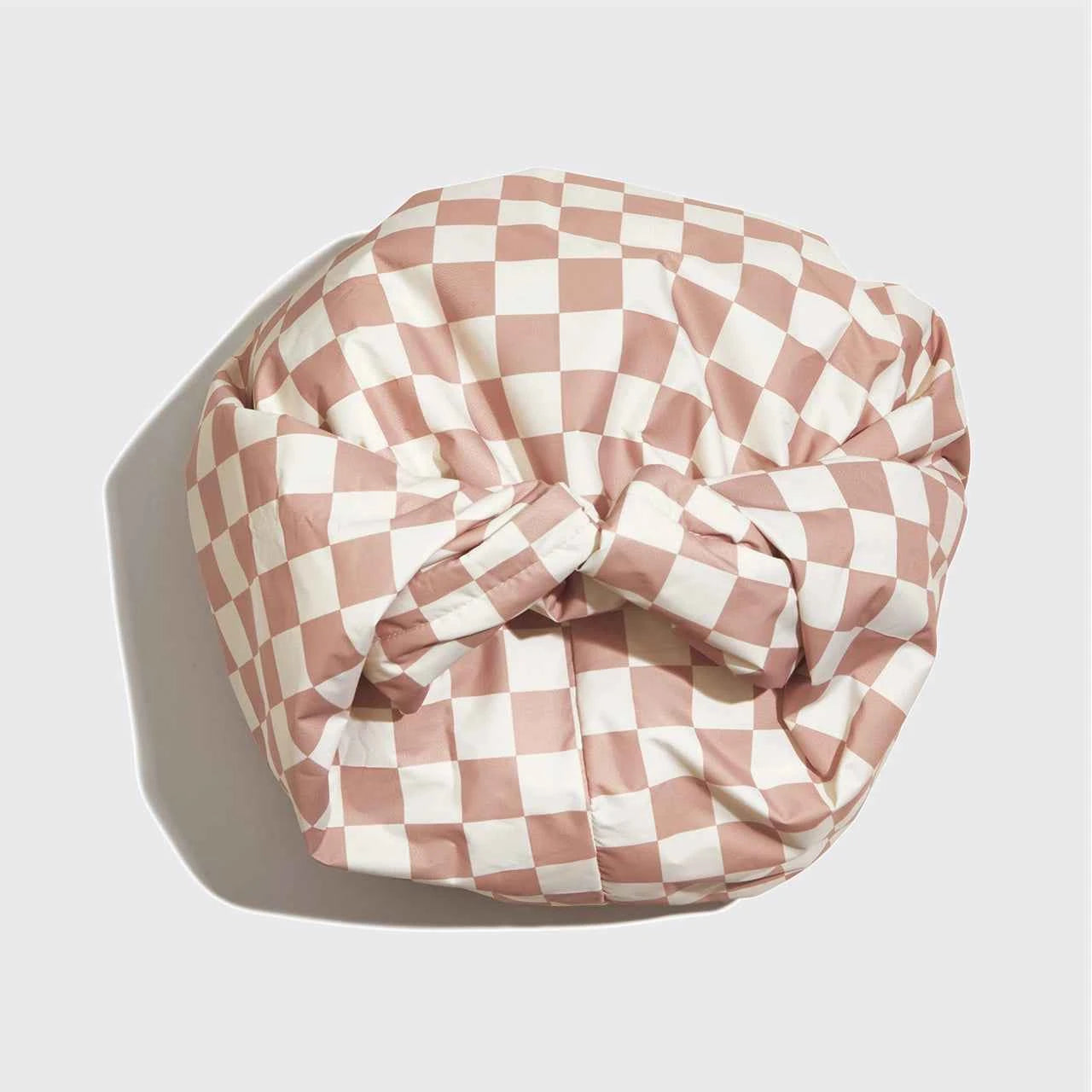 Kitsch Satin Lined Flexi Shower Cap in Terracotta Checker for Ultimate Hair Protection